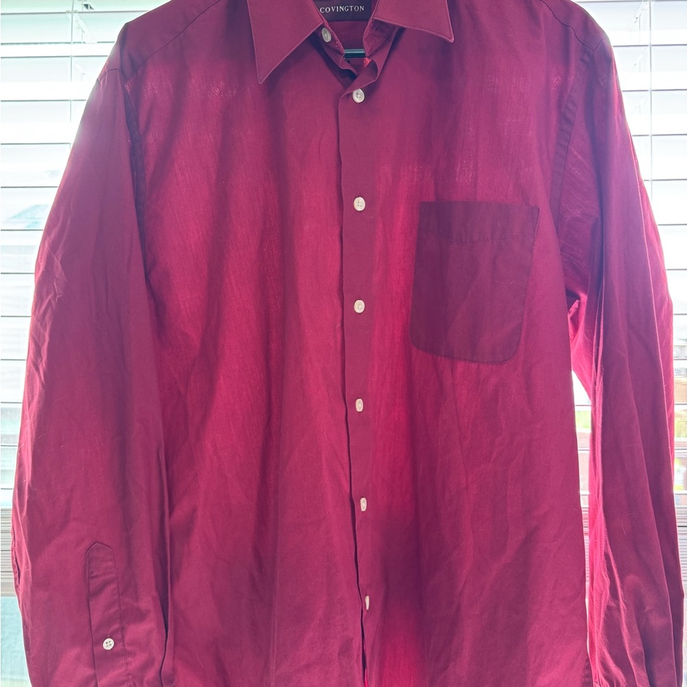 Covington Red Casual Button Down Shirt with Classic Collar